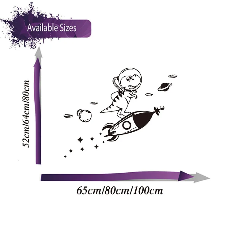 Cartoon Dinosaur Space Rocket Planets Stars Meteorite Wall Sticker Kids Room Nursery Dinosaur Astronomy Jurassic Park Wall Decal (1)