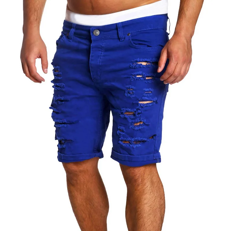 MJARTORIA Summer New Men's Stretch Short Jeans Fashion Casual Slim Fit High Quality Elastic Denim Shorts Male Brand Clothes - Цвет: Blue 1