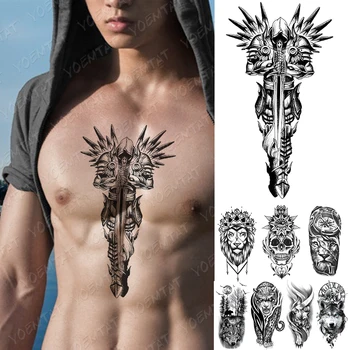 

Waterproof Temporary Tattoo Sticker Crusader Wings Cross Warrior Flash Tattoos Lion Wolf Body Art Arm Fake Sleeve Tatoo Men