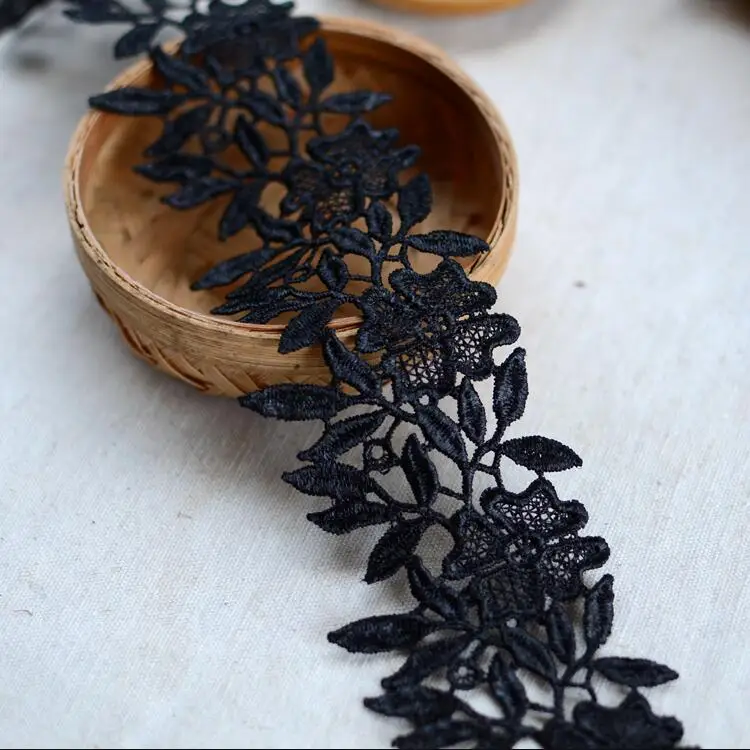 Lace Fabric Lace Ribbon Lace Sewing Supplies Lace Sewing Accessories Lace Accessories Lace Garment Accessories Lace Decoration Clothing Craft Accessories 1 Yard/2 Yards Black White Lace Appliques Embroidered Net Lace Fabric Trim Ribbons DIY Sewing Handmade Craft Materials