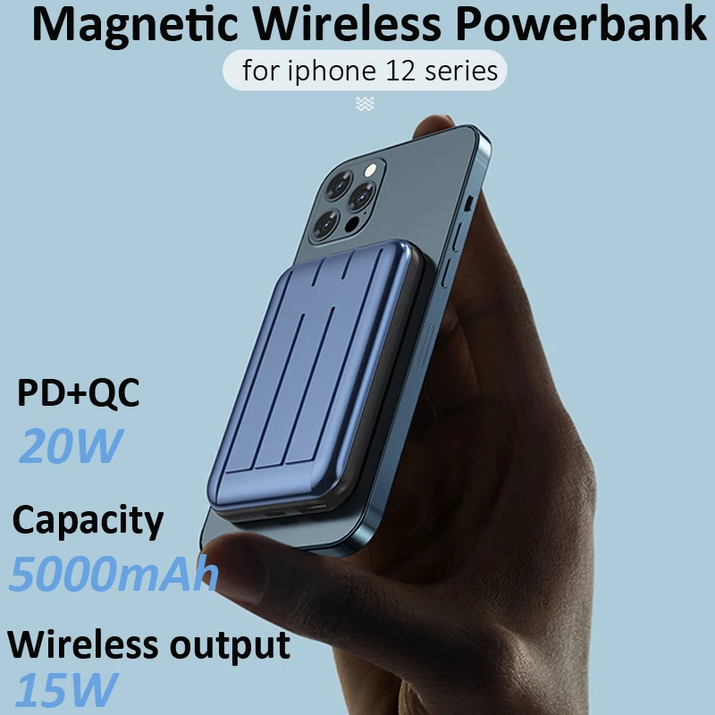 magnetic wireless power bank 15W Magnetic Wireless Power Bank for iPhone 12 pro MAX 12Mini 11 pro XR XS Max X 8 PD+QC Ultra-thin Wireless Charging Power Bank power bank 5000mah