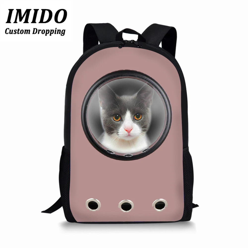 IMIDO, школьные сумки для студентов, синий, космонавт, переноска для животных, 3D принт кошки, школьная сумка, 3 шт., для девочек, детей, подростков, рюкзак, Mochila, ноутбук - Цвет: 6387C