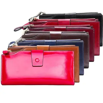 

Genuine Leather Unisex Wallet RFID Theft Protect Card Holder High Quality Purse Zipper Hasp Solid Color Business ID Card Wallet