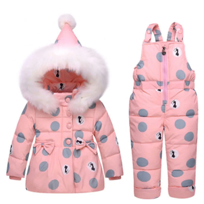 Комплект пуховой куртки для маленьких девочек, куртка-парка, утолщенные комбинезоны, комплект одежды для девочек, детский зимний комбинезон, верхняя одежда для девочек, куртки, комплекты одежды - Цвет: Розовый
