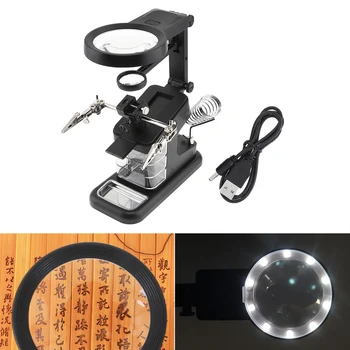 

Desk-top Multifunctional Adjustable Rotatable 25X Welding Magnifier with LED Light Electric Soldering Iron Bracket for Repair