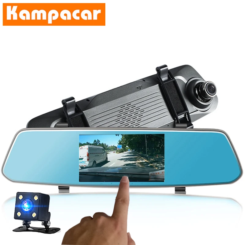 

Kampacar 5 " Touch Mirror DVR Dash Cameras Video Recorder Dual Lens Auto Car Dvrs With Two Camera HD 1080P Two Car Registrar Cam