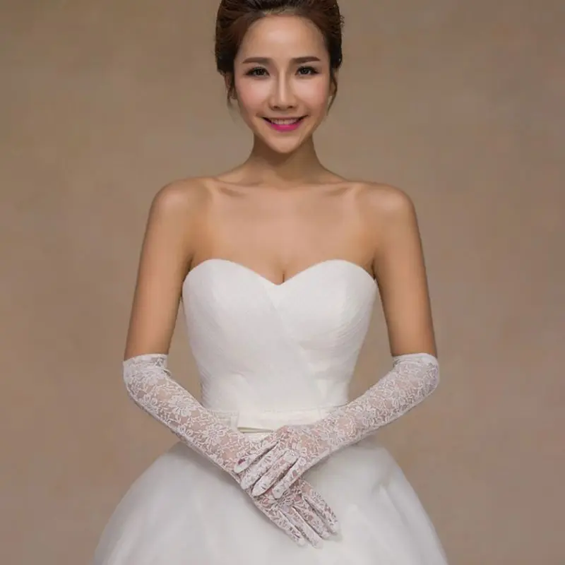 Wedding Dress Accessories Charm Bridal Gloves White Lace with Finger Long Glove Elegant Lady Bride Prom Jewelry LX9E