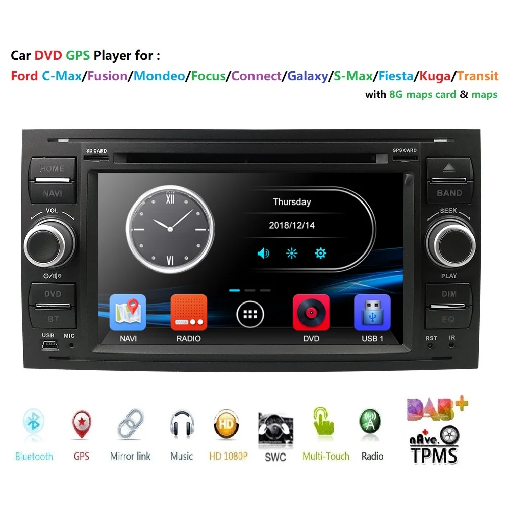 2 din 7 Inch Car DVD Player For Ford Focus 2 Mondeo 4 Ford Fiesta C-Max S-Max FusionTransit Multimedia Radio GPS Navigation