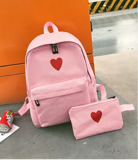 High Quality Canvas Printed Heart Yellow Backpack Korean Style Students Travel Bag Girls School Bag Laptop Backpack - Цвет: Розовый