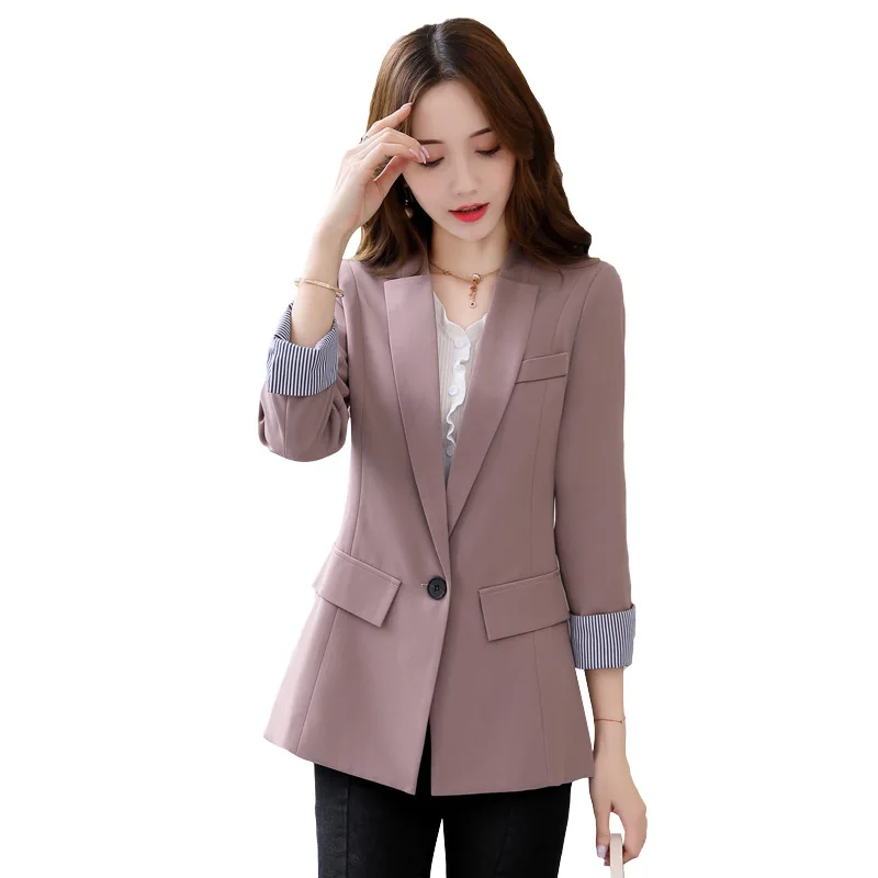 

Casual women's suit Autumn new solid color slim blazer Women's popular long-sleeved striped office jacket top 2019 high quality