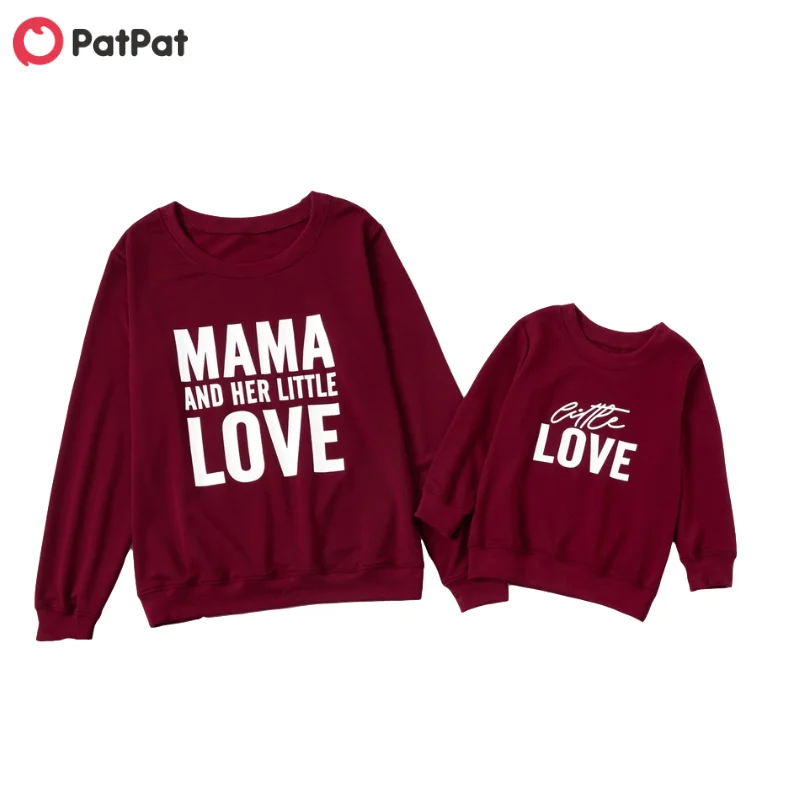 

PatPat 2020 New Spring and Autumn Letter Print Red Wine Sweatshirts for Mom and Me