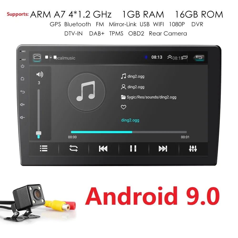 

10.1'' Universal Quad Core Car Multimedia Player 2DIN 1G+16G for Android 9.0 GPS Navigation Bluetooth Mirror link WIFI 4G SWC