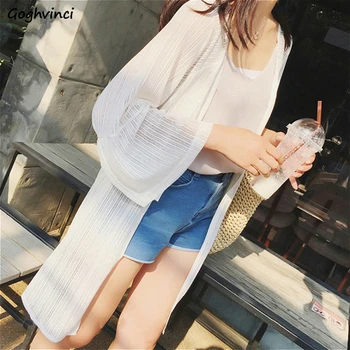 

Basic Jackets Women Summer Three-quarter Sleeve Solid Thin Sun-proof Chic New Stylish Breathable Elegant Womens Outwear Chiffon