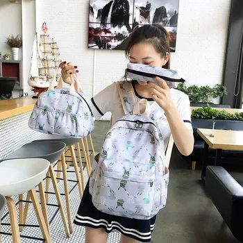 

3Pcs/set Women Backpacks Cute Cartoon School Bags For Teenage Girls Printing Canvas Backpacks Ladies Shoulder Bags Mochila