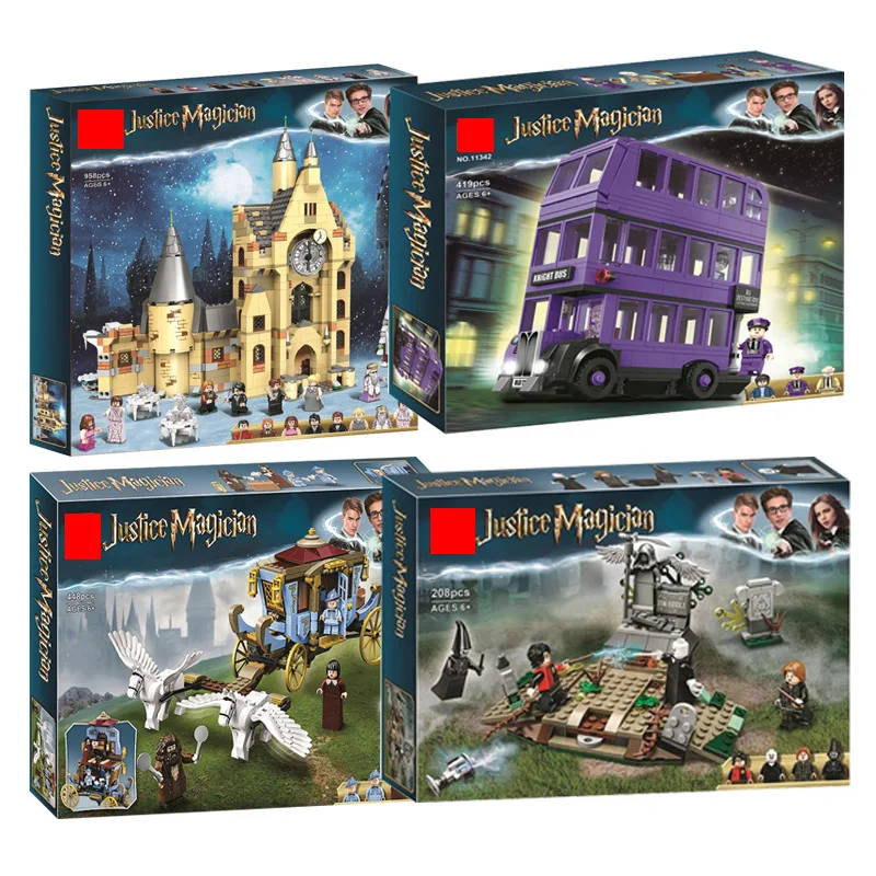 

Harri Hogwartse Castle Magic School Voldemort Clock Tower Bus Building Block Legoinglys 75958 75965 75948 75957 Toy for Children