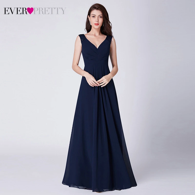 

Navy Blue Lace Evening Dresses Ever Pretty EP07420NB A-Line V-Neck Sleeveless Elegant Chiffon Evening Gowns Abendkleider 2019