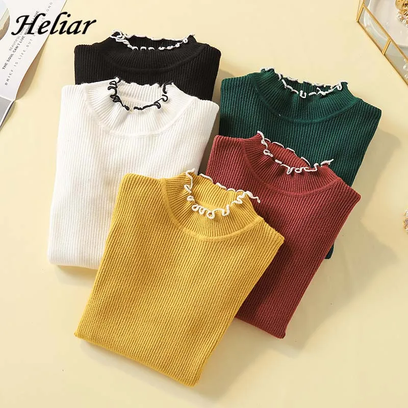 Heliar Irregular Hem Turtleneck Knitted Pullovers Women Autumn Sweater Elastic Tops 2019 Winter Female | Женская одежда