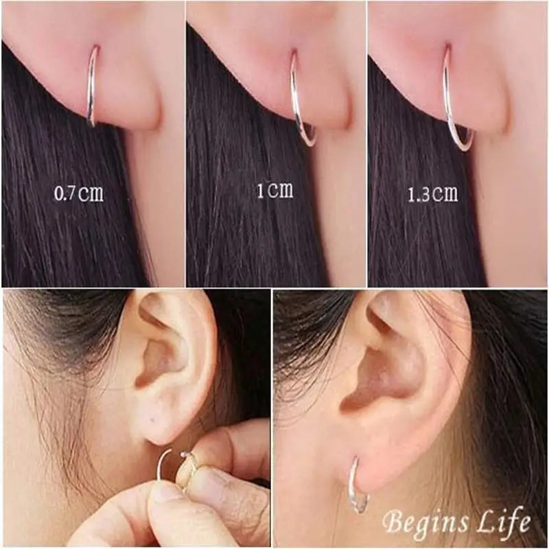 

1Pair of hoop rings 7mm/10mm/13mm Quality silver endless lip nose ear studs small ear button silver small circle