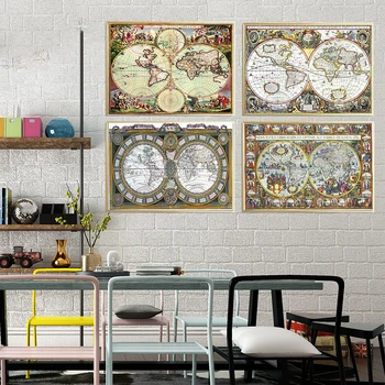 

French Retro Vintage Large Old World Map Poster Print Art,17th Century World Map Poster Print,Great Gifts for Home and Office