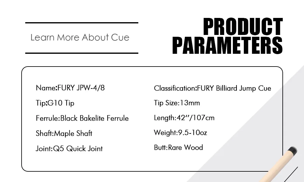 FURY JPW 4/8 бильярдный прыжок кий 13 мм 107 см G10 наконечник кленовый вал черный бакелитовый наконечник Tacos De Billar комплект с бесплатными подарками Китай