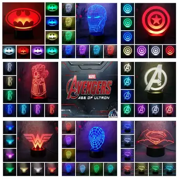 

Marvel Comic Logo Model Table Light LED USB 3D Night Lamp Avenger Lengues Justice Hero Batman Spiderman Ironman Child Gift Flash