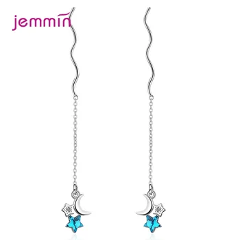 

Star Moon Wave Long Tassel Ear Line Earrings Chain 925 Sterling Silver Wedding Bridal Accessories Accessories Oorbellen