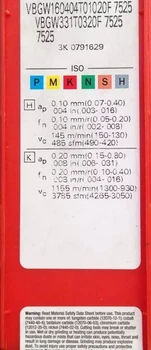 

5PCS CARBIDE INSERT VBGW160404T01020F 7525