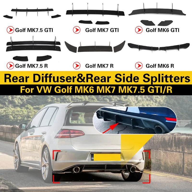高品質のリアバンパーディフューザー,リアバンパースポイラー,リアサイドスプリッター,vwゴルフmk6 mk7 mk7.5 gti/r用