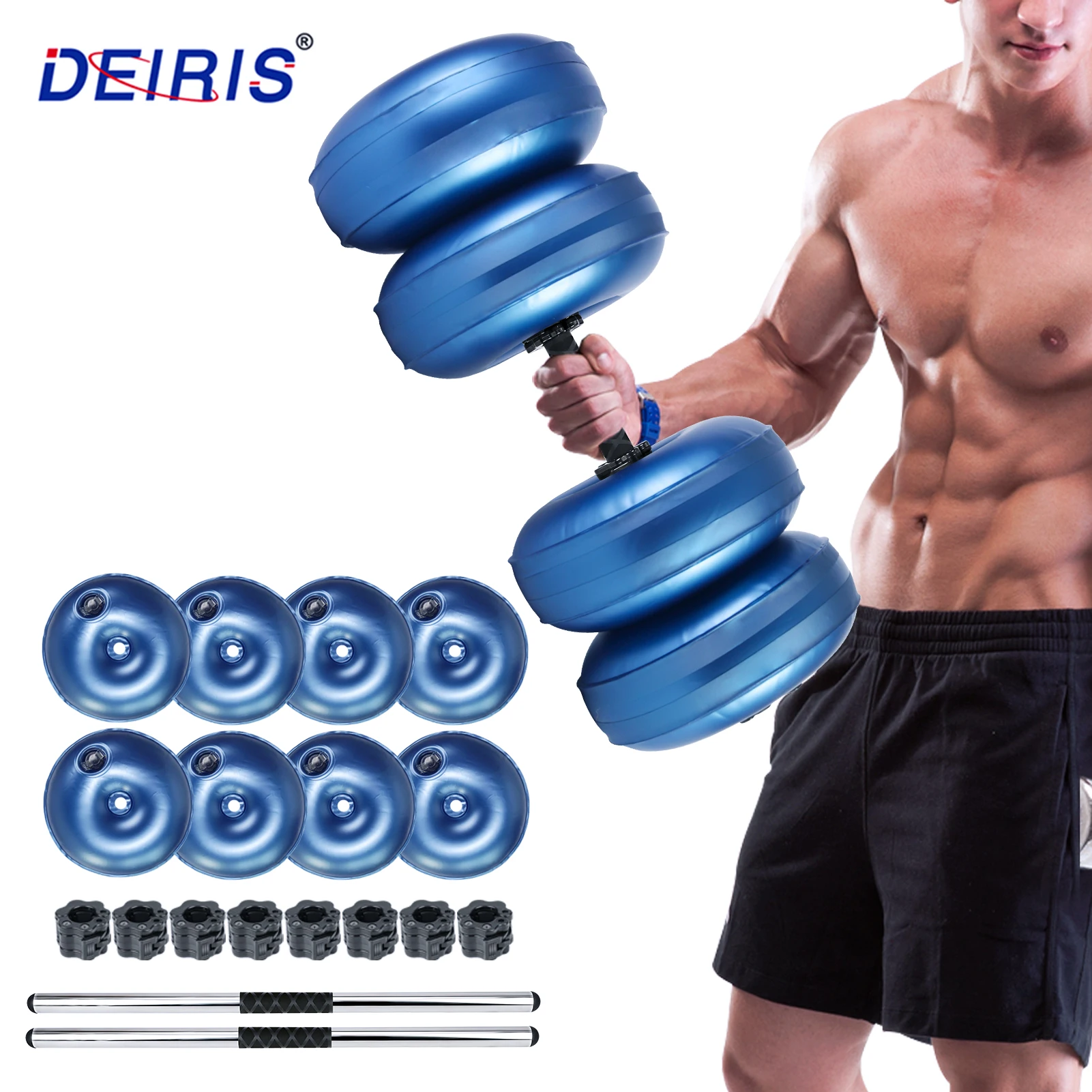 Deiris Foladble Water Dumbbells 30-35KG PVC 무게 조절 덤벨 세트 운동 홈 체육관 피트니스 운동 팔 근육 훈련
