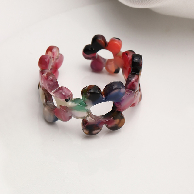 Adjustable Acetic Acid Flower Rings for Women Lady Personality Leopard Acrylic Opening Ring Finger Jewelry Gift