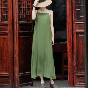 

2020 Summer Sexy Suspenders Sleeveless Long Bottoming Dress Fashion National Style Simple Solid Color Female Dress
