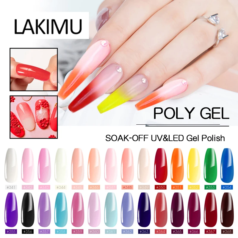 

LAKIMU Thermal Polygel Polish Nail Extension Building Acrylic Poly Gel Color Extension Glue UV LED Quick Builder Extension Gel
