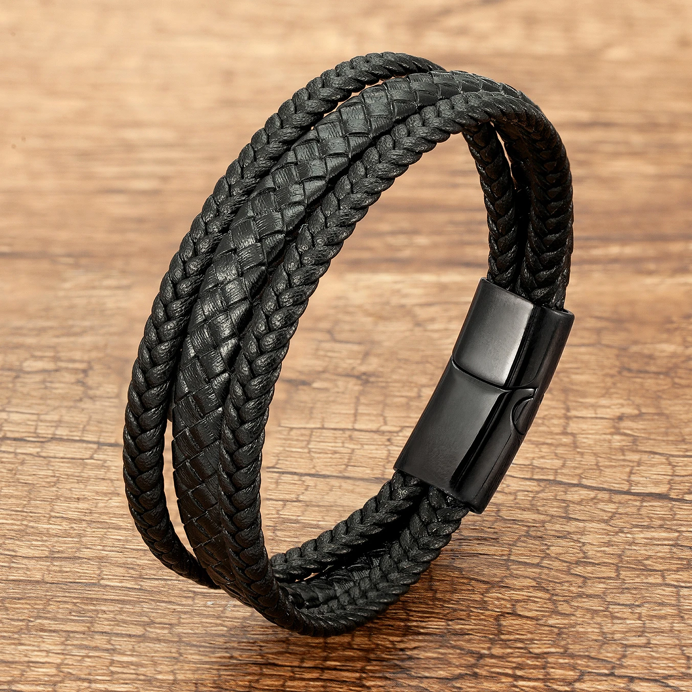 Vintage Brown Black Rope Chain Multilayer Leather Bracelet Men's Jewelry Stainless Steel Clasp Braided Wrap Bracelets For Women