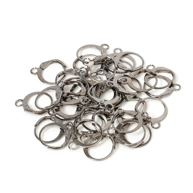 50pcs Metal Earring Making Accessories Rhodium Earring Clasps Hooks Findings With Loop Clasp Round Base For Jewelry Making Diy Gunblack