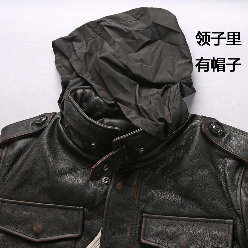60% OFF 2123 Read Description! Asian size Army genuine leather M65 outerwear cow leather jacket cowhide leather rider jacket