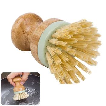 

Tableware Multifunctional Tool for Kitchen Cleaning Brush Durable Wooden Handle Round Dish Scrubber Pot Pan Wash