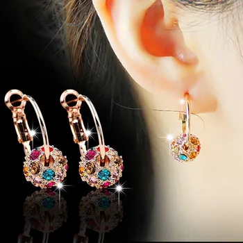

Charm Female Rainbow Crystal Stone Earrings Rose Gold Silver Color Clip Earrings For Women Cute Bridal Ball Wedding Earrings