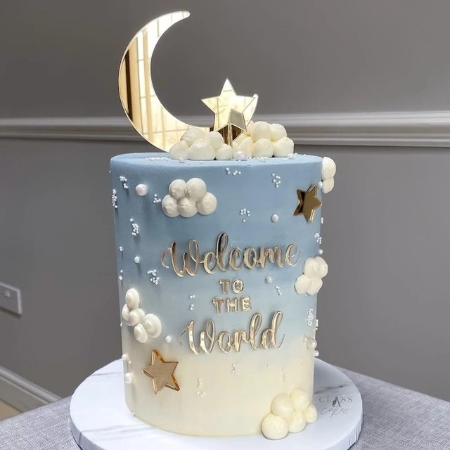 Gold Acrylic Birthday Cake Topper Golden Welcome To The World Stars Moon Cake Toppers For Baby Birthday Party Cupcake Decoration Cake Decorating Supplies Aliexpress