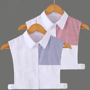 

Women Stripes Color Block Cotton Fake Collar Pointed Lapel Detachable Half-Shirt
