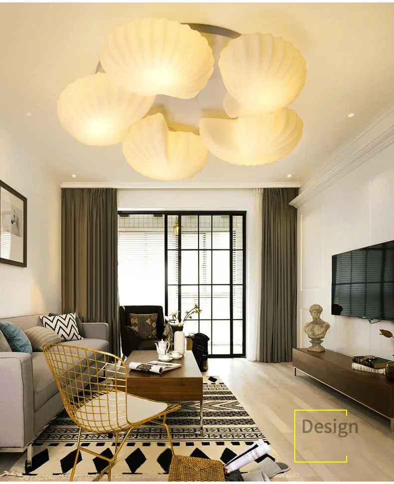 Lâmpada do Teto de Vidro Mobiliário Moderno Simples Quarto Sala Estar Disco Conch Lâmpada Teto 3 simples quarto sala estar disco conch lâmpada teto