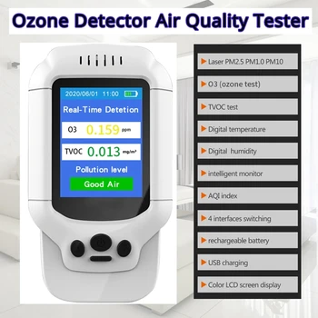 

PM2.5 Ozone Detector O3 Meter TVOC Air Quality Tester USB Instrument 2.8 LCD Screen Carbon Dioxide Formaldehyde Dust Haze