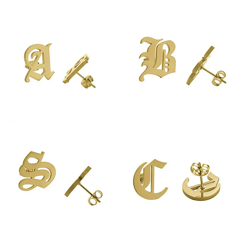 

Old English Initial Stud Earrings Stainless Steel Alphabet A-Z 26 Letters Charm Jewelry for Women Girls Gold Plate Birthday Gift