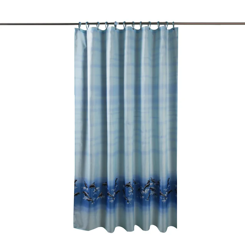 Marine Style Waterproof Shower Curtain Bathroom Screen Dolphin Pattern Home Decoration Bathroom Accessories With 12 Hooks