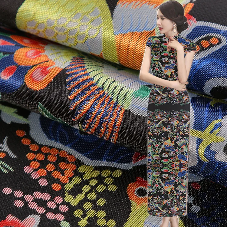 

Fine Jacquard Cloth Woven Polyester Positioning Magpie Jacquard Fabric National Wind Clothing Cloth Factory Direct P