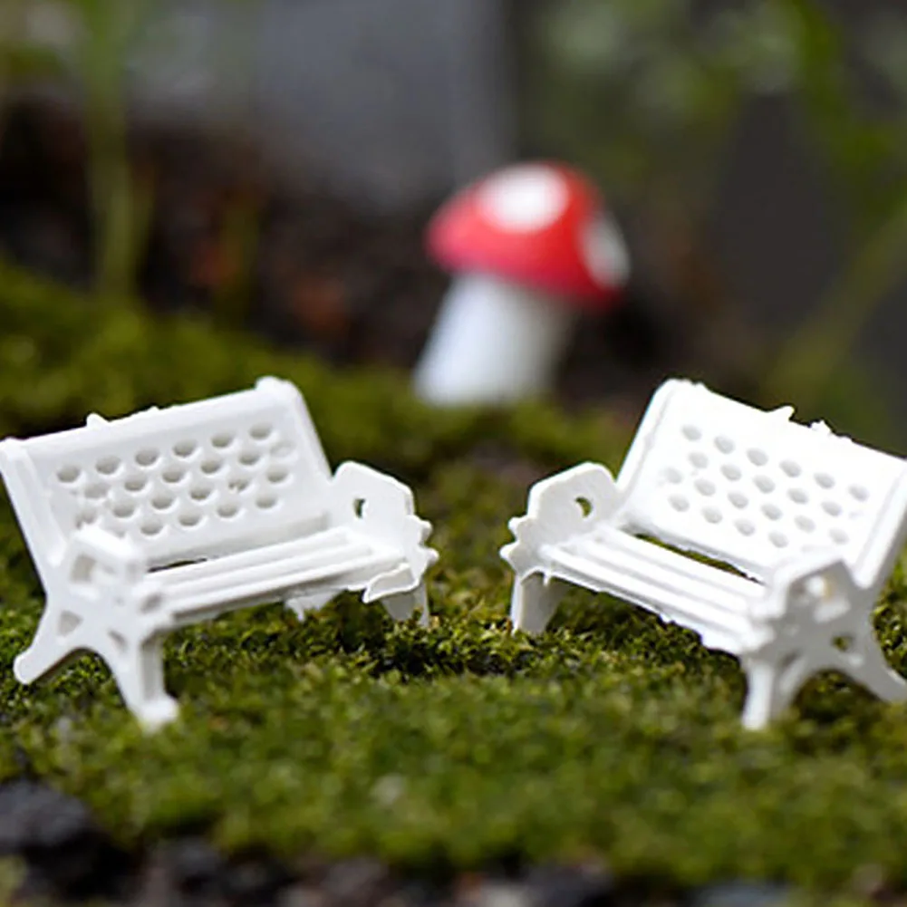 Micro Landscape White Decorated Bench Pastoral Style Fairy Garden Gnome Terrarium Decor Crafts Bonsai Beautiful House Miniatures