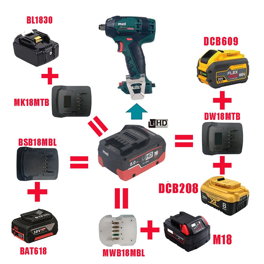 Переходник MK18MTB DW18MTB BSB18MBL для Makita DeWolt Bosch Milwaukee 18 в 20 литий-ионный аккумулятор