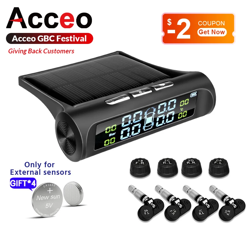 Система мониторинга давления в шинах Acceo K01 прибор TPMS с солнечной панелью и