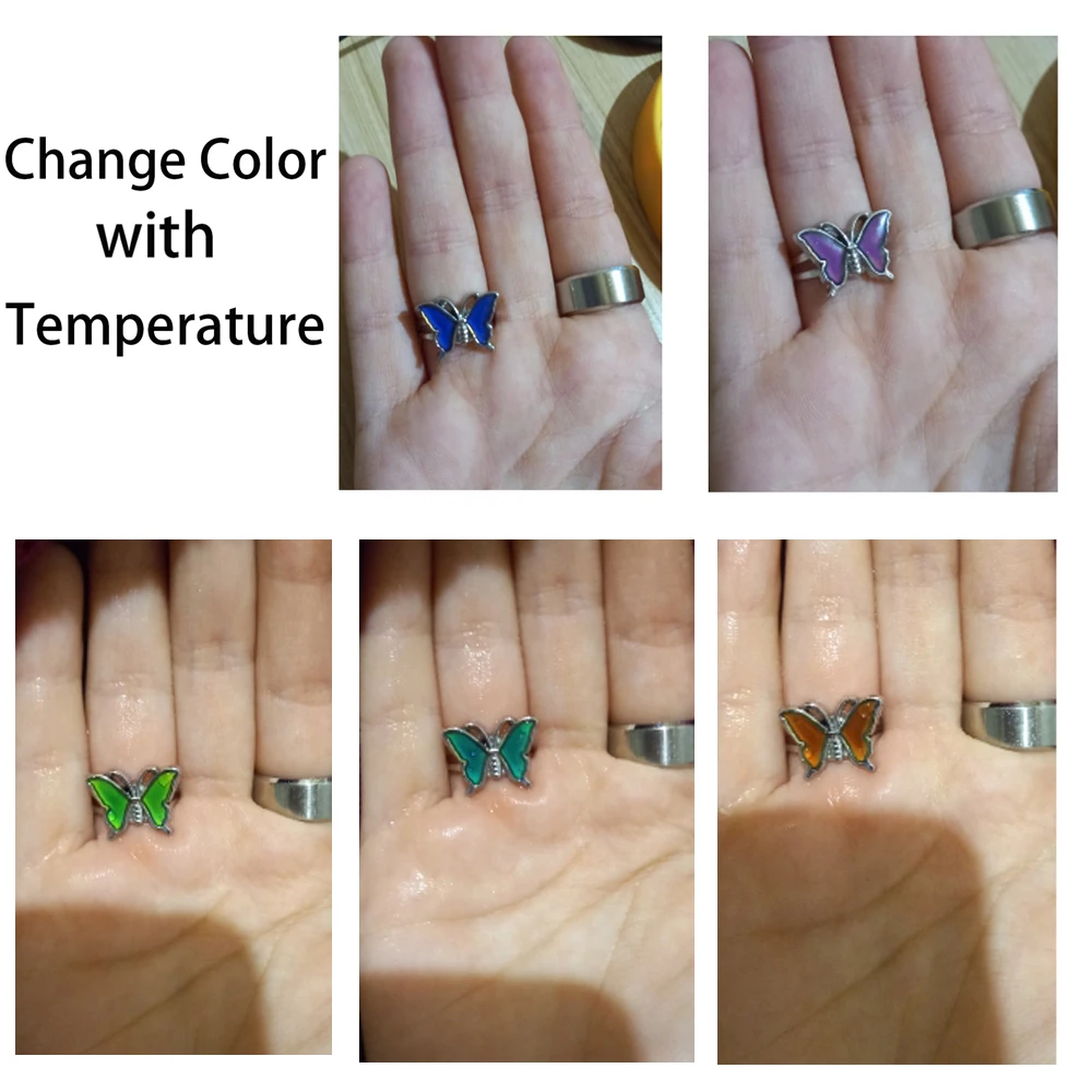 1Pc Temperature Changing Color Mood Rings Fashion Heart Butterfly