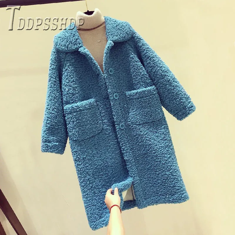 Популярное Женское пальто из имитации овечьей шерсти свободное толстое корейское длинное Стильное женское пальто - Цвет: 2