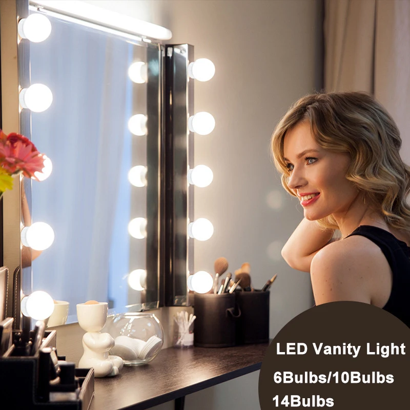  Vanity Light String Makeup Mirror Light Bulb Hollywood Vanity Lamp Dimmable USB LED Bulb String Kit